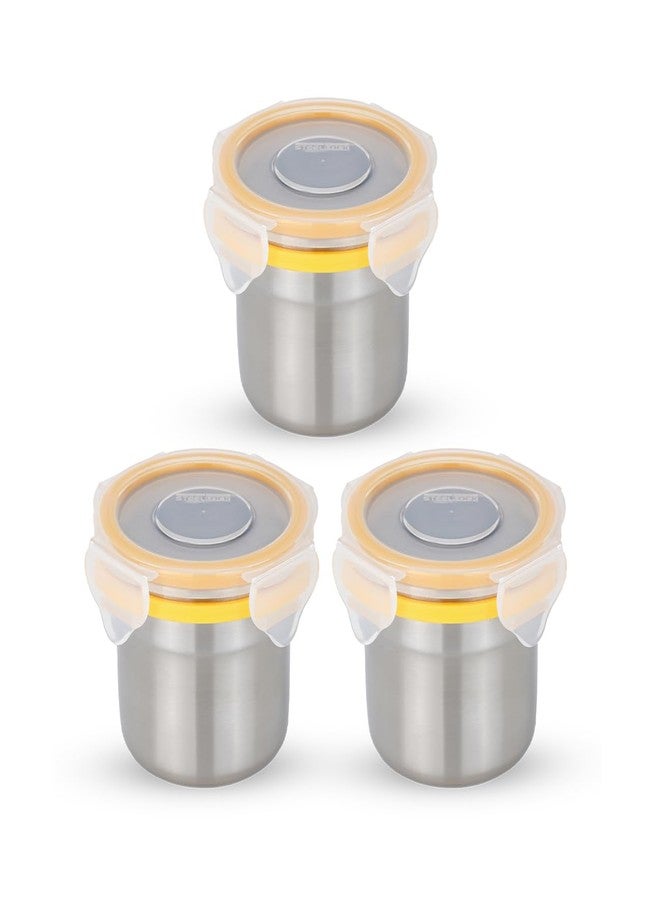 STEELLOCK Stainless Steel Airtight Container with Lid | Leakproof, BPA-Free | Multipurpose Food Storage Containers/Tiffin/Dabba for Office, School & Kitchen | SL-1102-set of 3, 200ml each, Yellow - Image 1